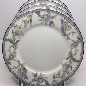 4 Salad Plate's Gracie Bone China Royal Blue Pink  Floral 8" New Porcelain